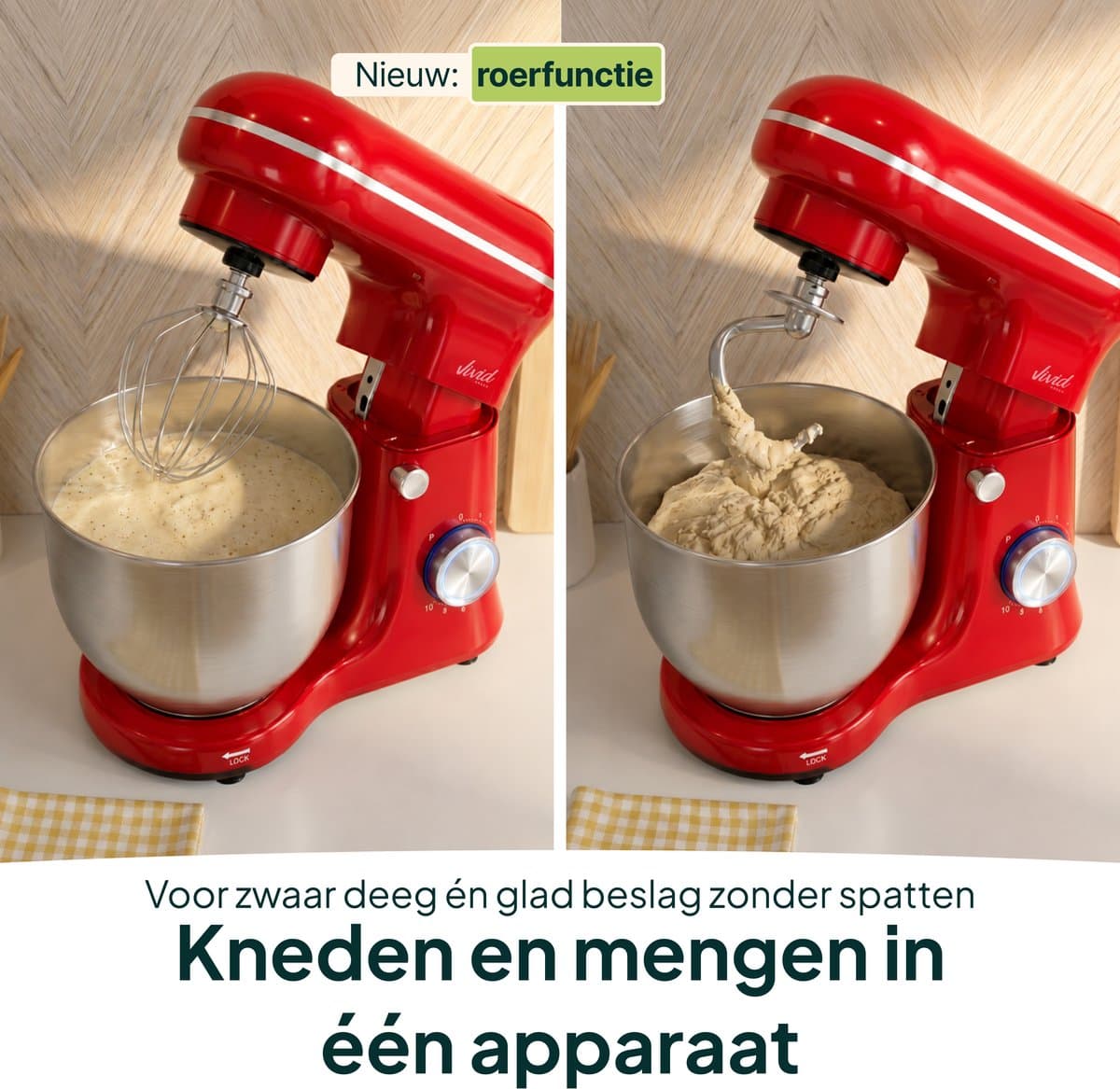 Vivid Green 1500W Keukenmixer - 5L Mengkom - 10 Snelheden - Keukenmachine - Keukenrobot - Rood thumbnail 6