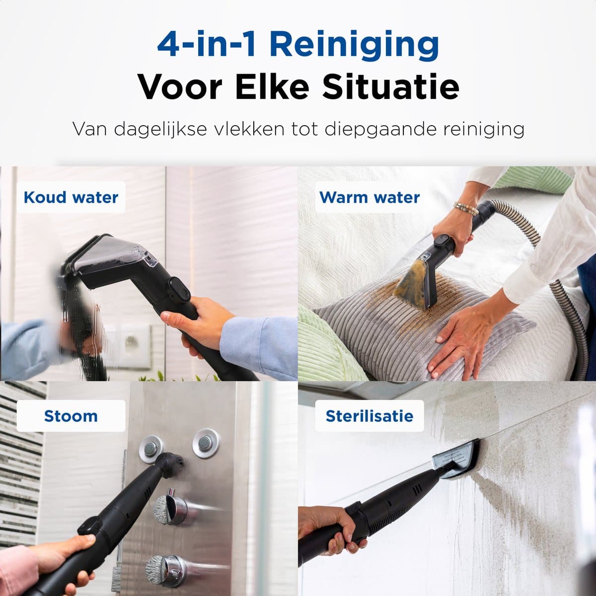 Qclean® Tapijtreiniger GO+ 1800W - All-in-1 Stoomreiniger & Vlekkenreiniger - Voor Tapijt, Meubels, Keuken & Badkamer - Zelfreinigend - Zetelreiniger - Bank reiniger- Reinigingsmachine - Waterstofzuiger - Incl. Schoonmaakmiddel thumbnail 8