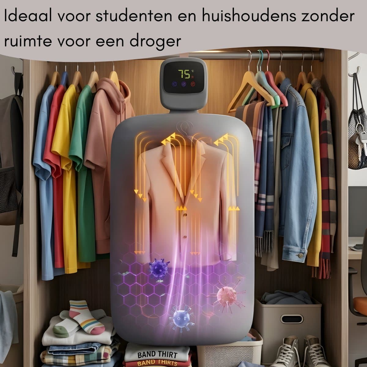 Caryota Mini Condensdroger - Reisdroger Voor Studenten & Kamperen - Antibacterieel - Tot 2.5 kg - Compacte Wasdroogcombinatie 450W - Kamer Verwarming thumbnail 4