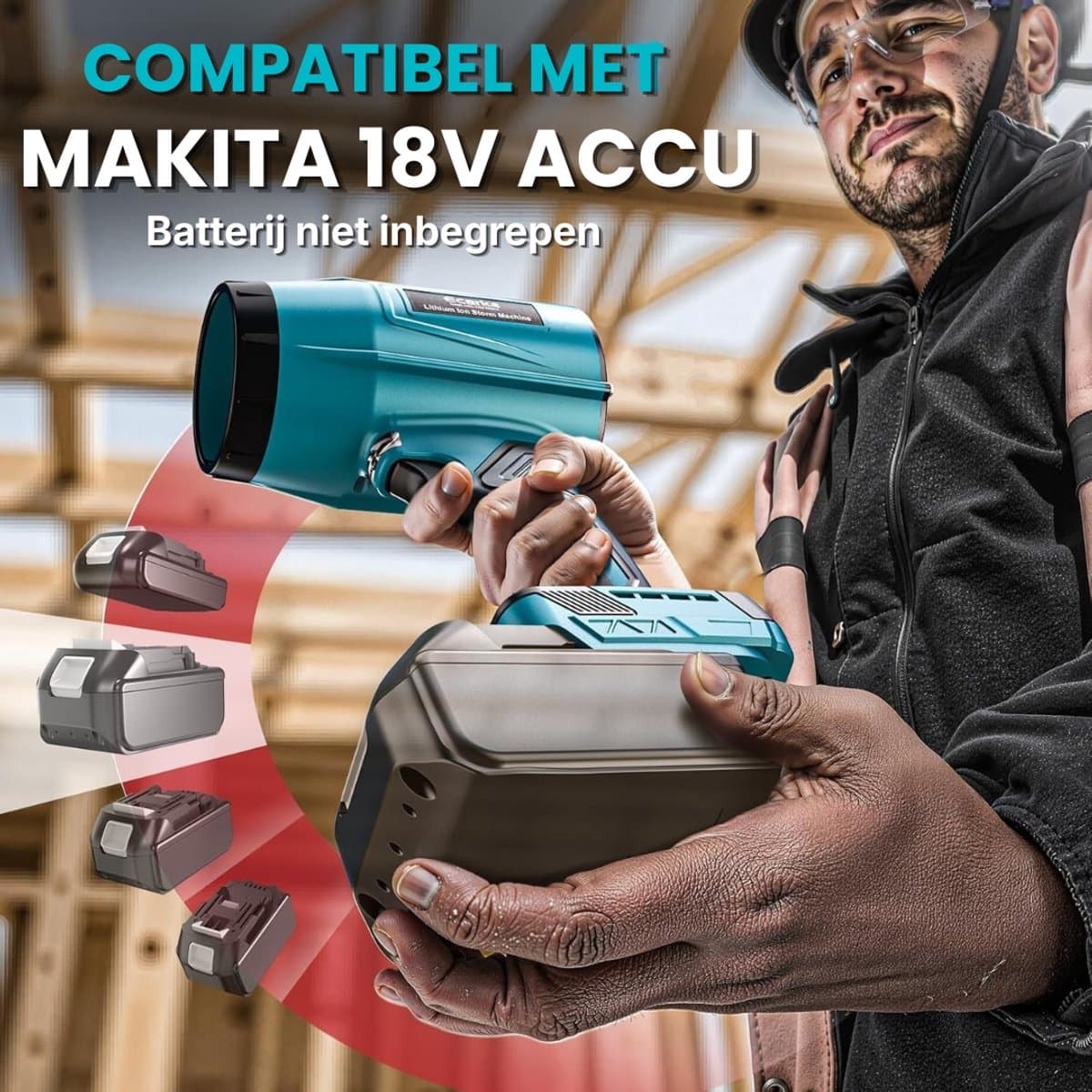 Turbo accublazer voor Makita 18V accu's, borstelloze motor met 80.000 tpm, luchtsnelheid van 60 m/s en luchtdruk van 850 g, draagbare bladblazer voor het verwijderen van bladeren, stof en sneeuw. thumbnail 7