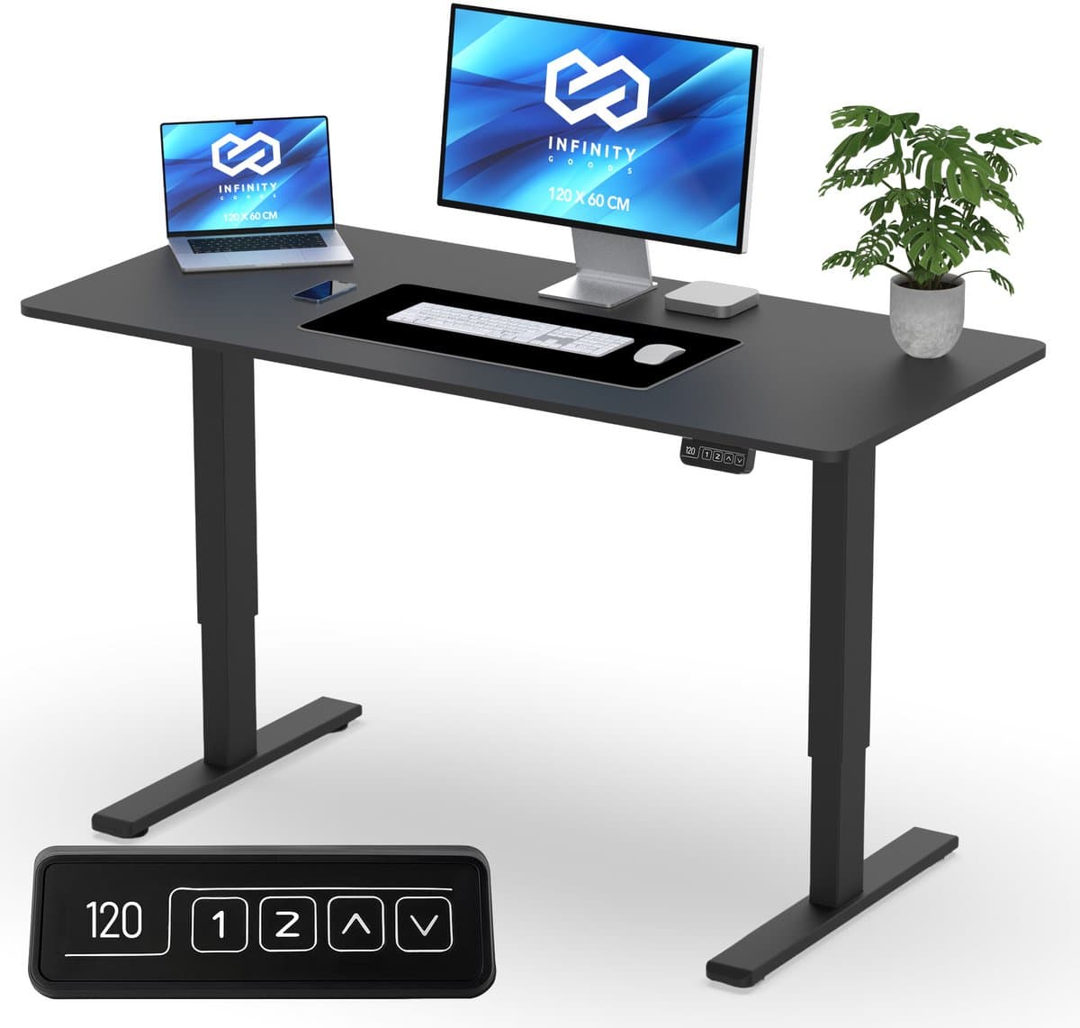 Infinity Goods Zit Sta Bureau - Elektrisch Verstelbaar In Hoogte - 120 x 60 CM - Geheugenfunctie - Zwart