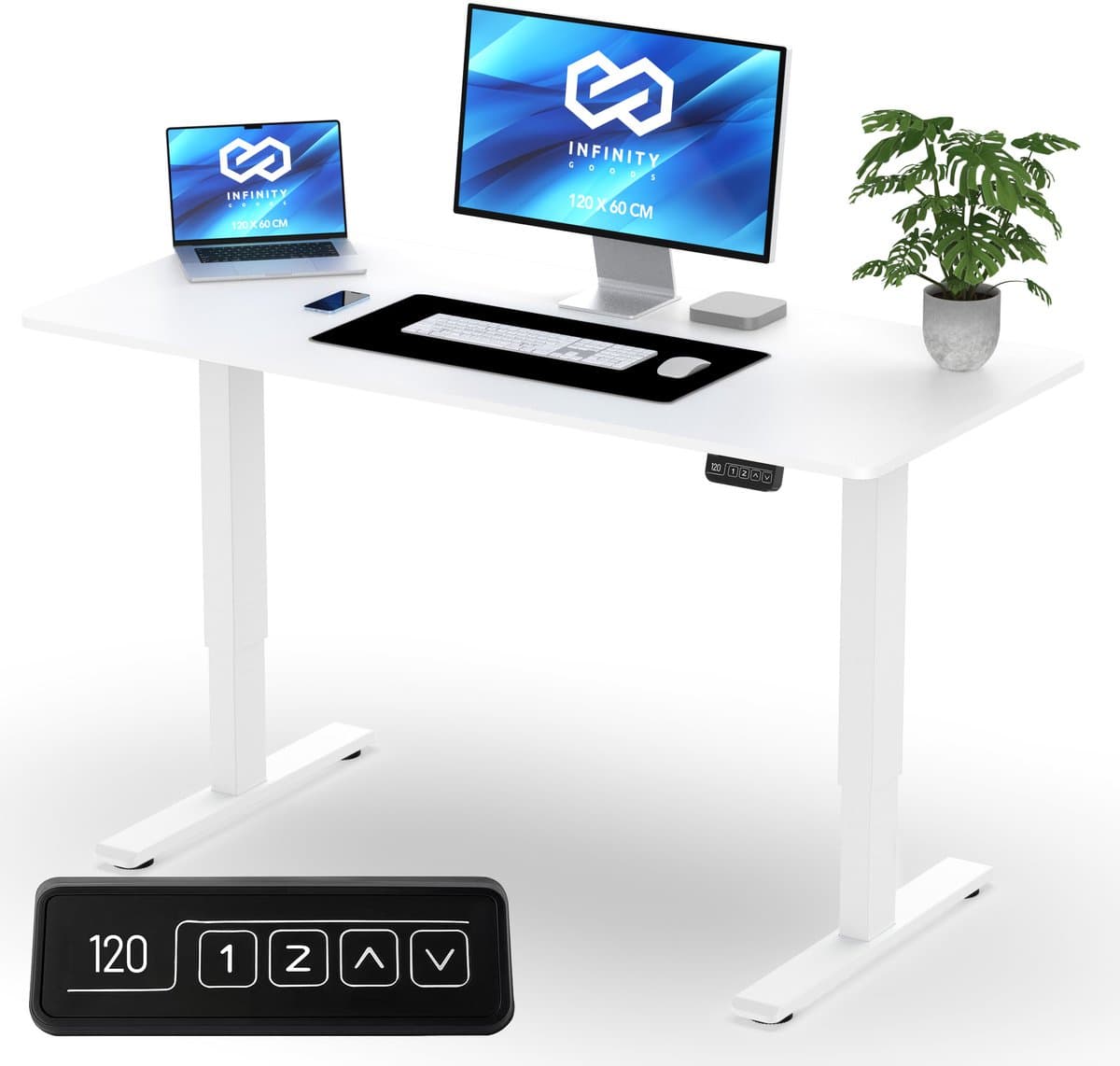 Infinity Goods Zit Sta Bureau - Elektrisch Verstelbaar In Hoogte - 120 x 60 CM - Geheugenfunctie - Wit