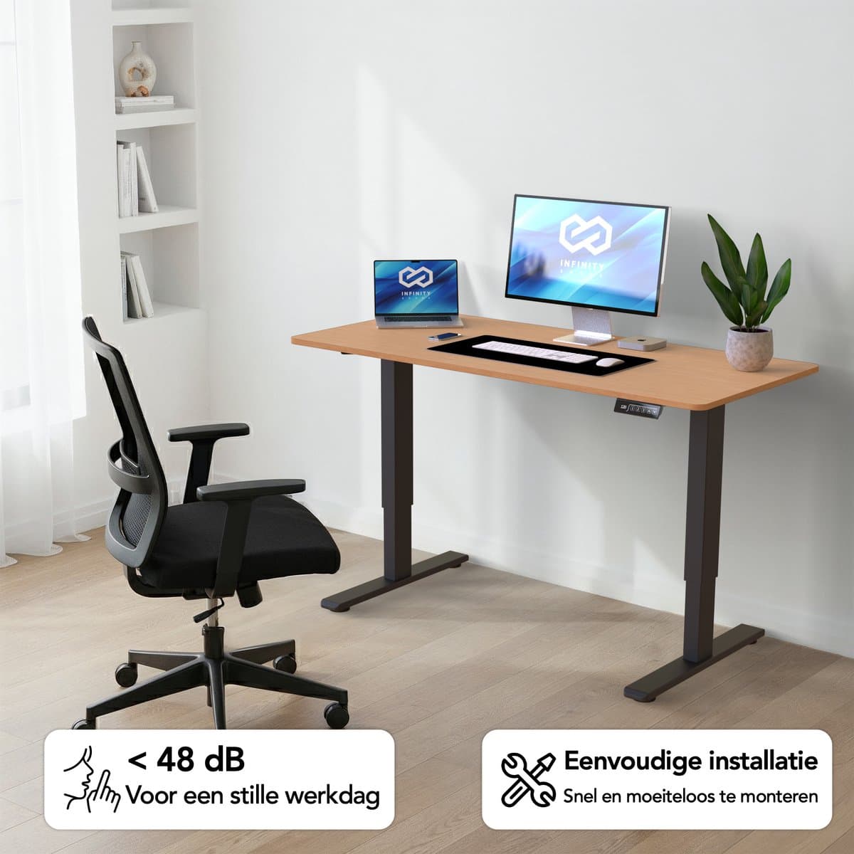 Infinity Goods Zit Sta Bureau - Elektrisch Verstelbaar In Hoogte - 120 x 60 CM - Geheugenfunctie - Bruin thumbnail 4