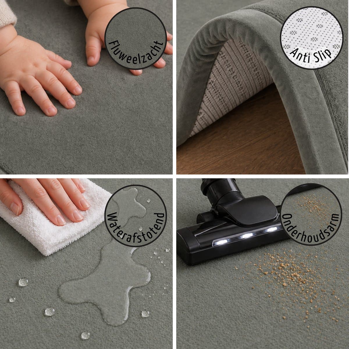 Roosly Speelmat Baby - Fluwelen Speelkleed baby - speeltapijt - kruipmat - playmat - Extra Dik Traagschuim 3 cm - Antislip - Zacht & Veilig - 150 x 200 cm - Stone Grey thumbnail 3