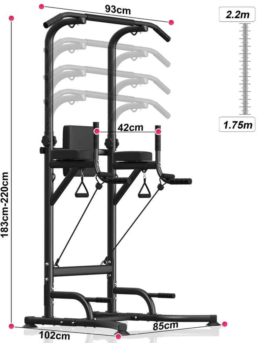 CORE Pull-Up - Pull-up station - Krachtstation - Dip station - Pull-up bar - Multifunctioneel - 93x102x183-220cm - Zwart thumbnail 6