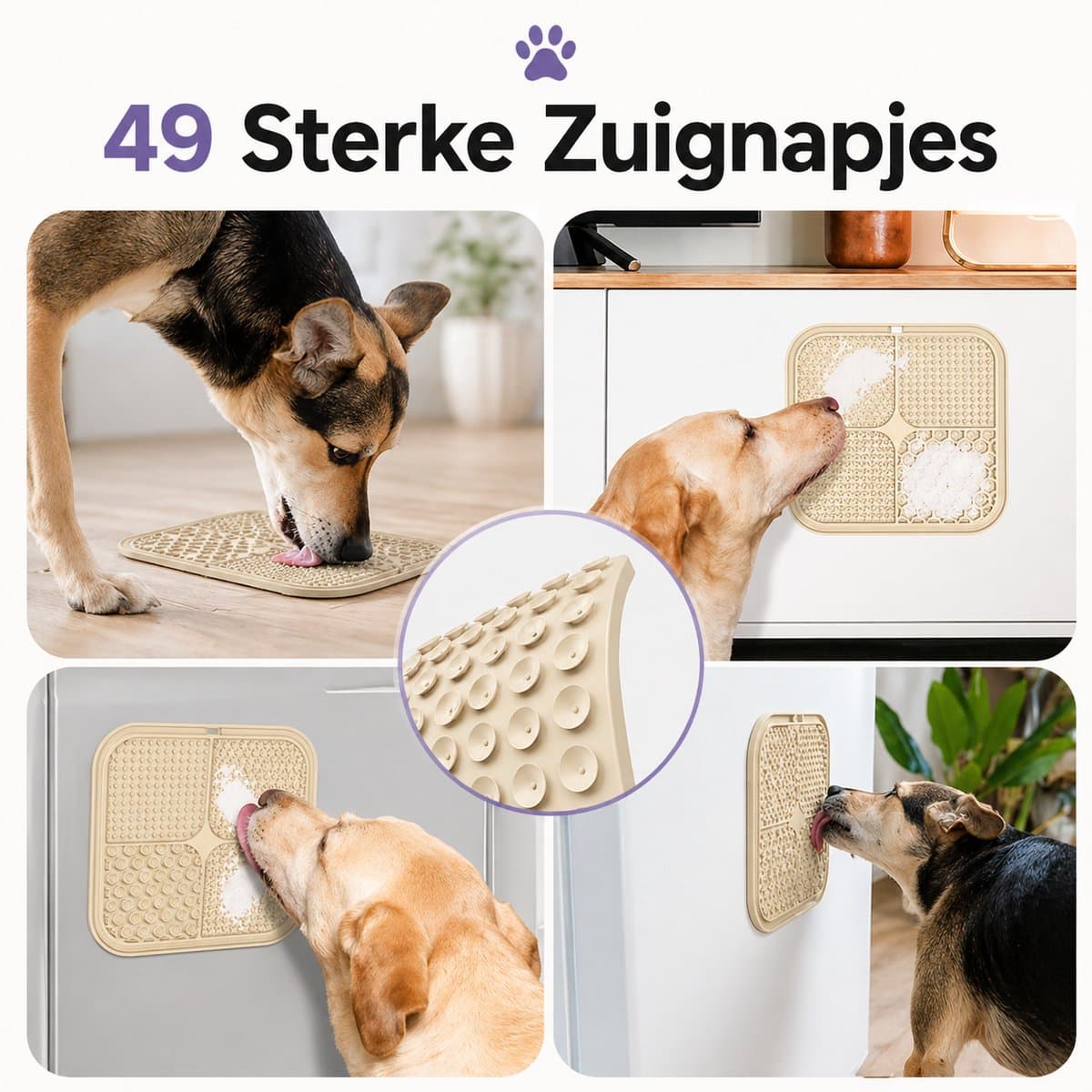BOTC Likmat Hond met Silicone spatulas - 4-Delig Likmat Voermat Hond - voermat - Slowfeeder Hond - Grijs /Beige thumbnail 7
