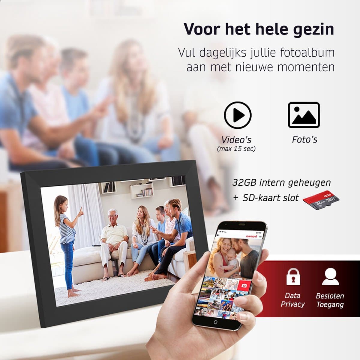 BrightLife Digitale Fotolijst met Frameo App - 10.1 inch - HD Resolutie - Fotokader - Digitale kalender - WiFi - IPS Touchscreen - 32GB - Vaderdag Cadeau thumbnail 4