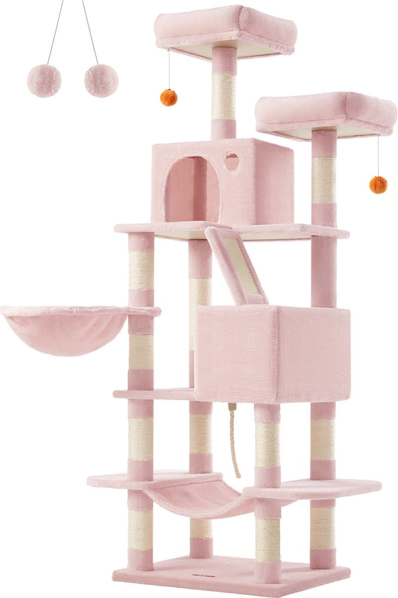 Krabpaal - Krabpaal - Krabpaal - Spaanplaat Pluche - Sisal - Groot 55cm x 45cm x 168cm - 18,4kg - Max 65kg - Pastelroze