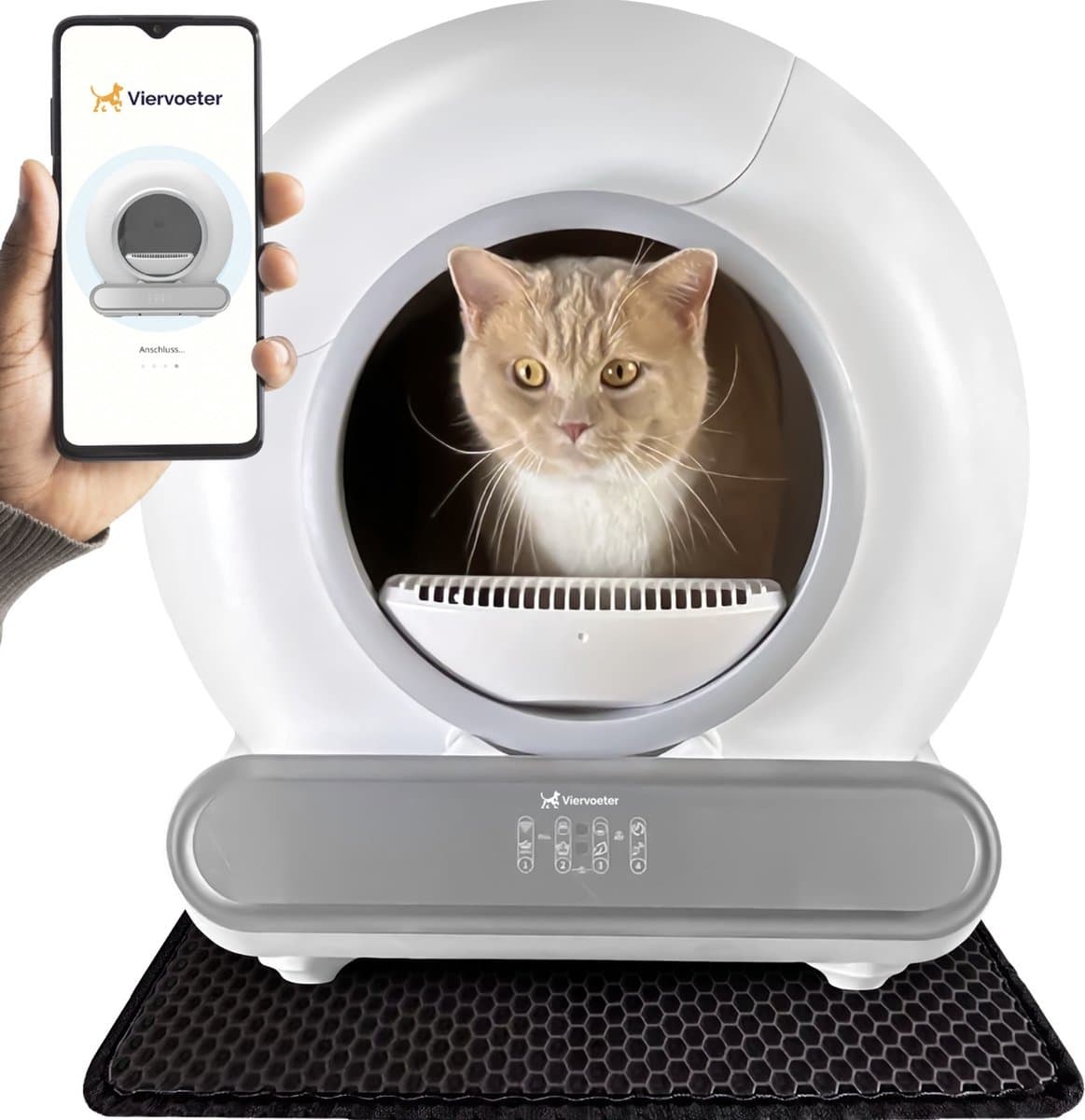 Viervoeter Fresh 2 - Automatische Zelfreinigende Kattenbak – Bedienen via App – 65L - incl matje en 3 rollen opvangzakjes