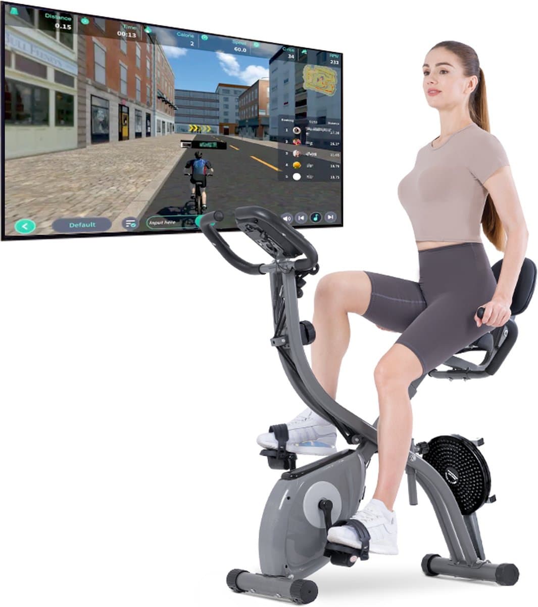 Opvouwbare hometrainer met APP - hometrainer - 10 magnetische weerstandsniveaus voor cardiofitness - verstelbare zitting thumbnail 5