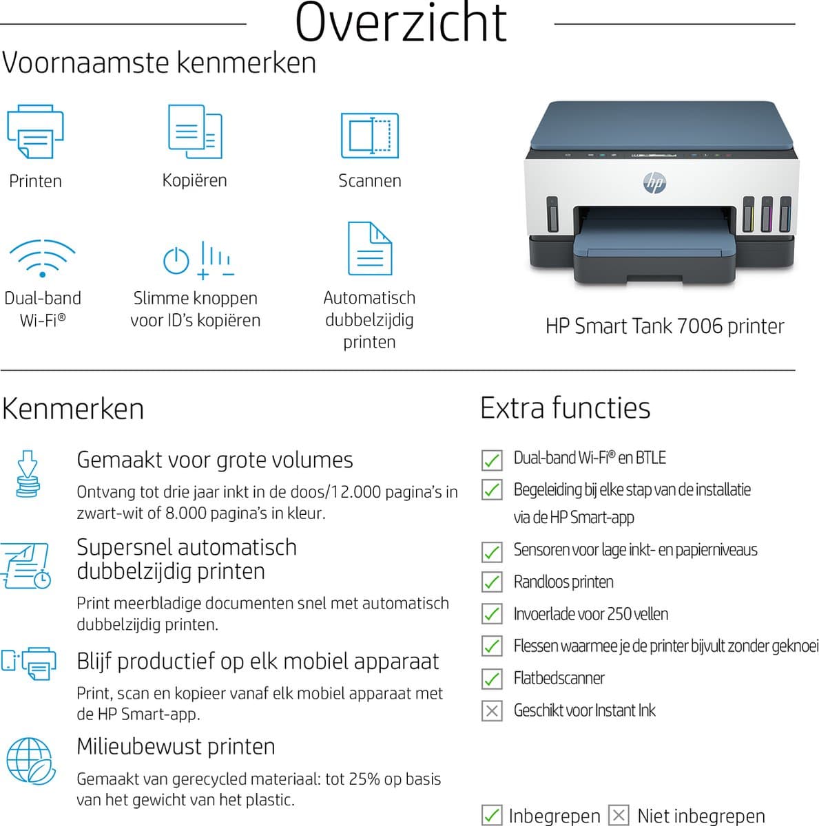 HP Smart Tank 7006 – All-in-One Kleurenprinter – Inkjet Tankprinter – Wifi & AirPrint – Tot 3 Jaar Printen – Printen, Scannen, Kopiëren – Dubbelzijdig – Zonder Cartridges thumbnail 7