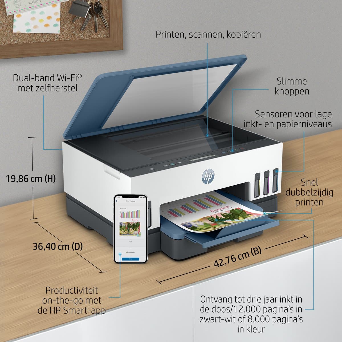 HP Smart Tank 7006 – All-in-One Kleurenprinter – Inkjet Tankprinter – Wifi & AirPrint – Tot 3 Jaar Printen – Printen, Scannen, Kopiëren – Dubbelzijdig – Zonder Cartridges thumbnail 8