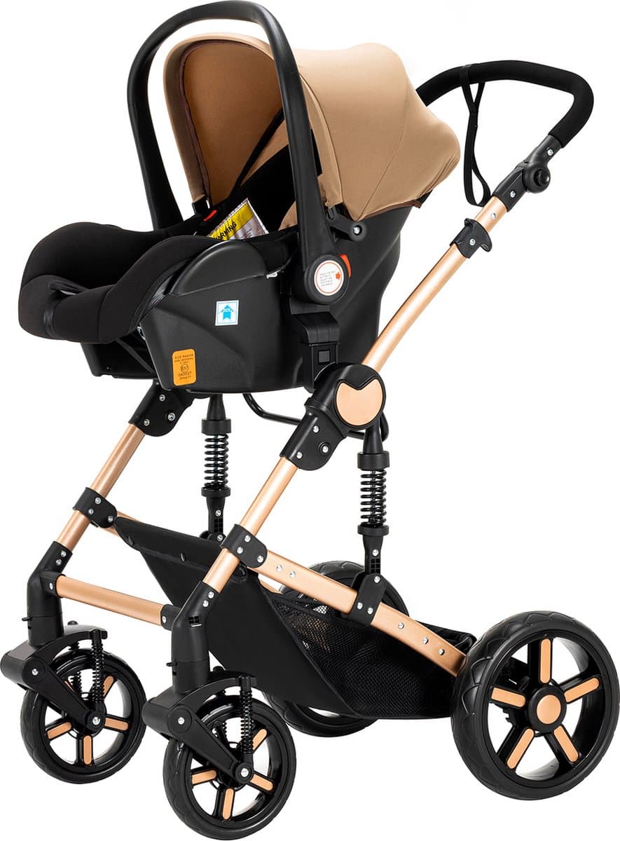 Luxe 3-in-1 Kinderwagen - Wandelwagen - Autostoeltje - Buggy - Reiswieg - Inklapbaar - 0-36 Maanden - Khaki thumbnail 6