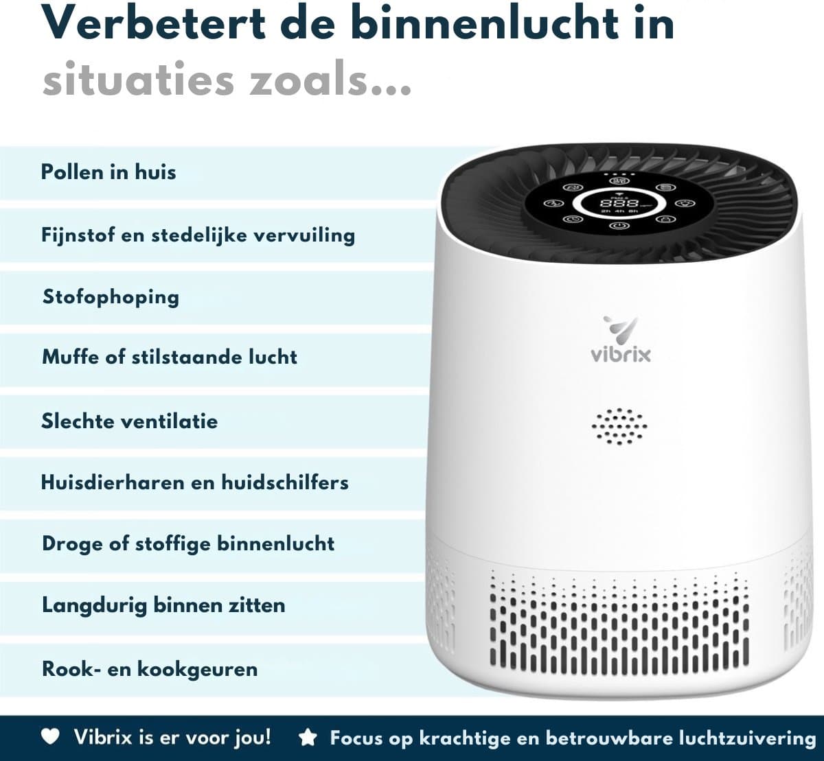 Vibrix PureFlow15 Luchtreiniger / Air Purifier – HEPA H13 + koolstoffilter – 100 m³/u – Voor kamers tot 15 m² – Ionisator – App-bediening – Zeer stil met slaapstand – Luchtkwaliteitindicator thumbnail 4