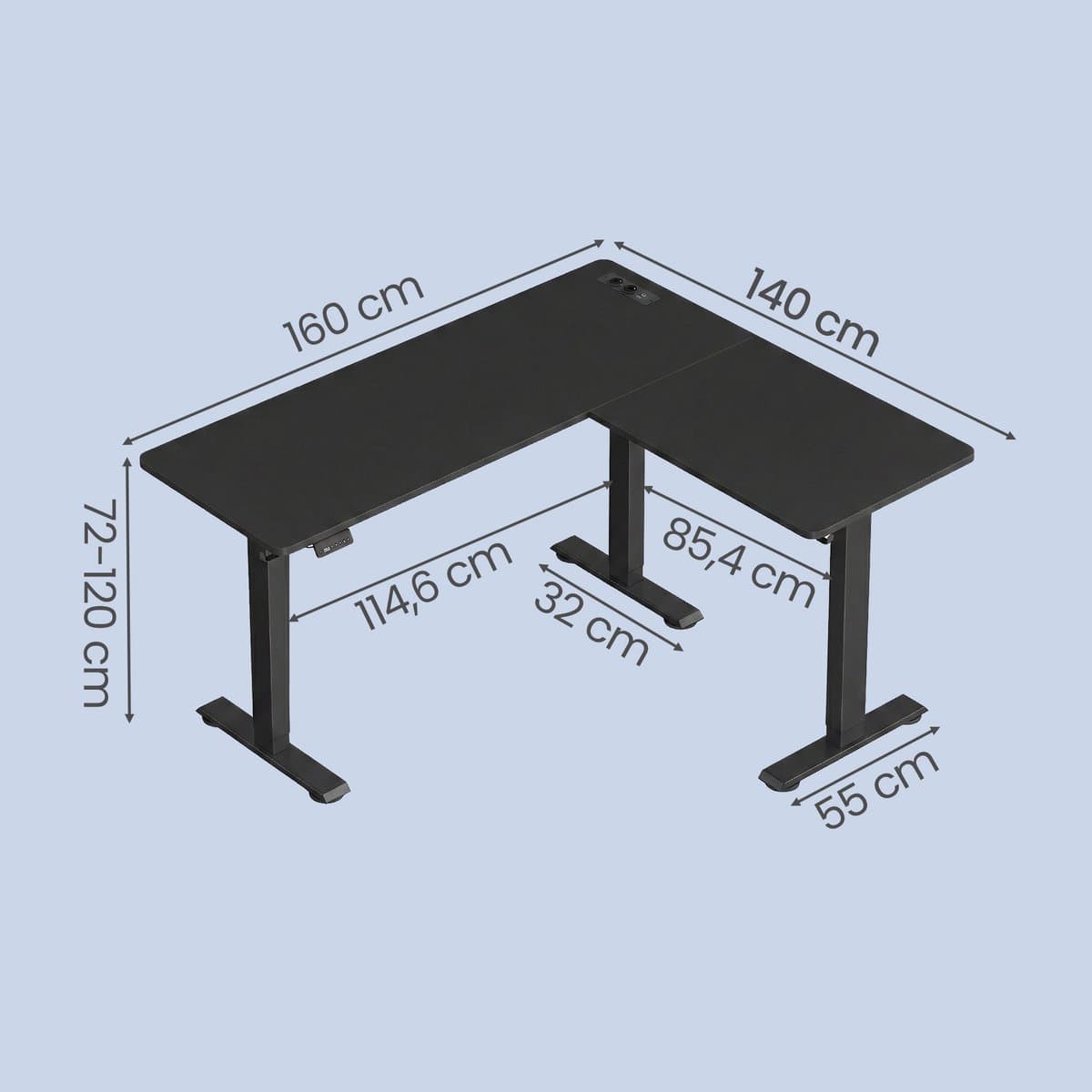 VASAGLE - Bureau - Zit Sta Bureau - Elektrisch - L-vormig Hoekbureau - Met Oplaadstation thumbnail 2
