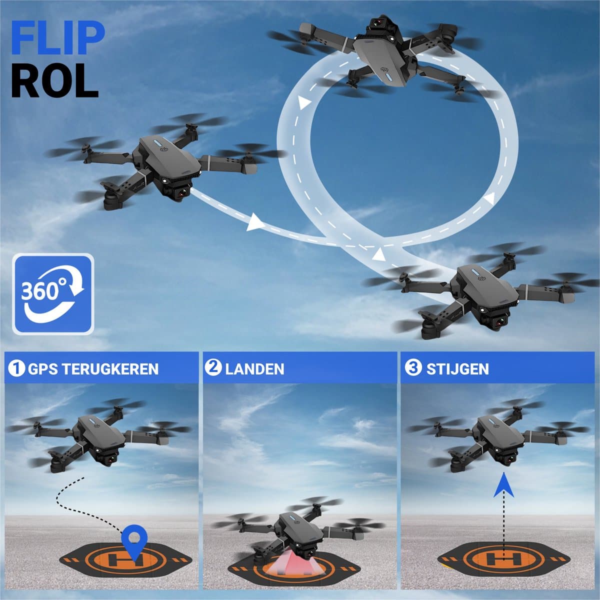 HAWX Drone - Drone met 4K Camera - Mini drone - Voor Kinderen/Volwassenen - Drones - Tot 90 Minuten Vliegen - Incl. 3 Batterijen, Opbergtas, Landing Pad thumbnail 5