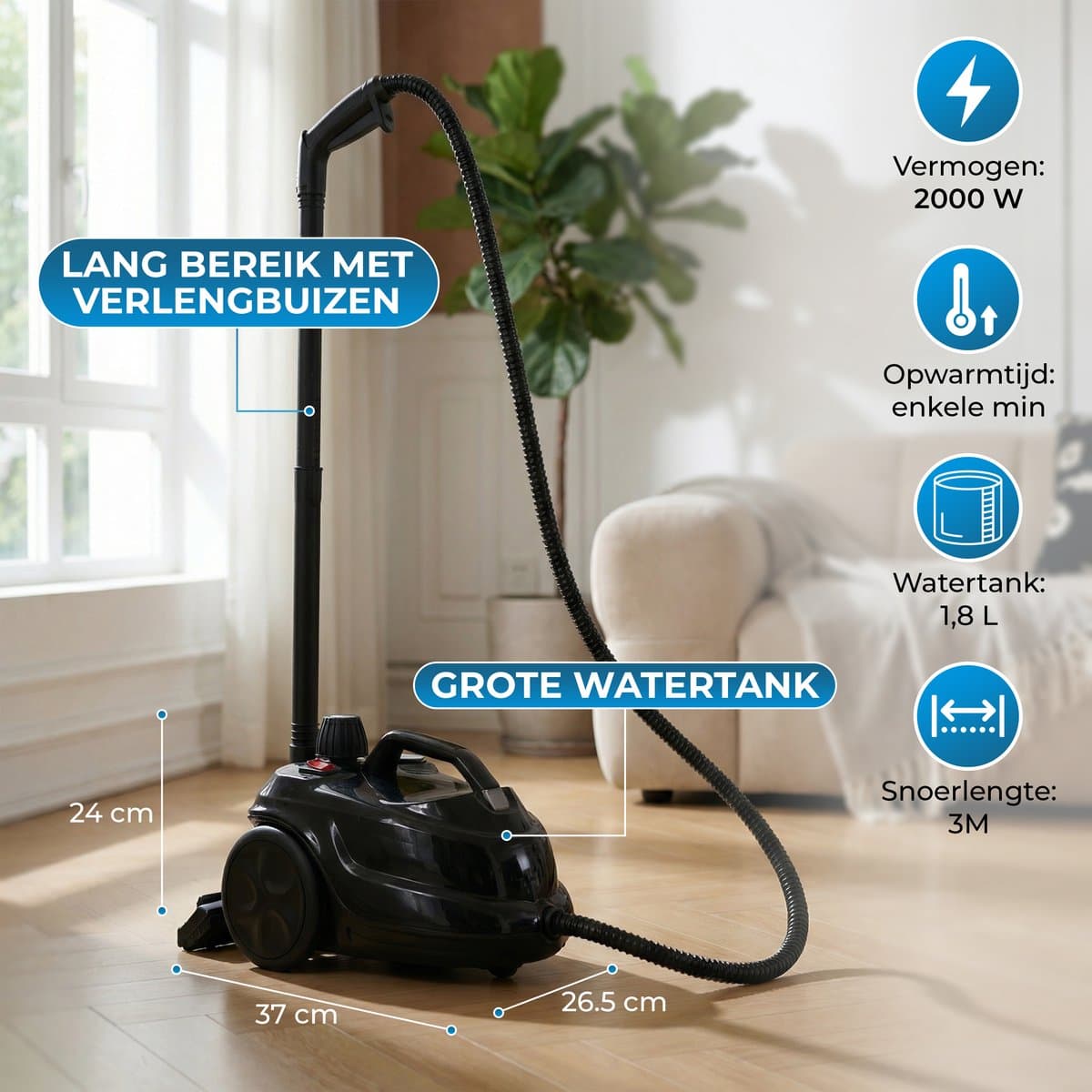 Powell Stoomreiniger - Tapijtreiniger - Handstoomreiniger - Vlekkenreiniger - Stoomapparaat - Reinigingsmachine - Inclusief accesoires - Voor vloer, bank, badkamer, tapijt en ramen - Zwart thumbnail 5