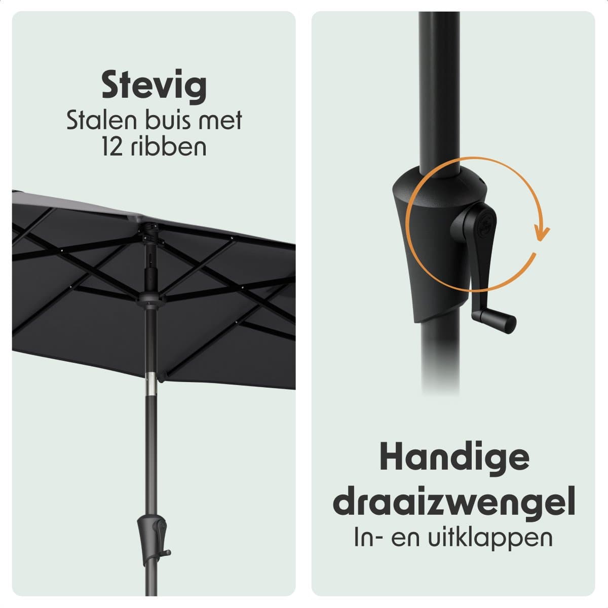 LifeGoods Dubbele Parasol - Tuin - 160x300cm - tot 8 Personen - Waterdicht - UPF50+ - Donkergrijs thumbnail 4