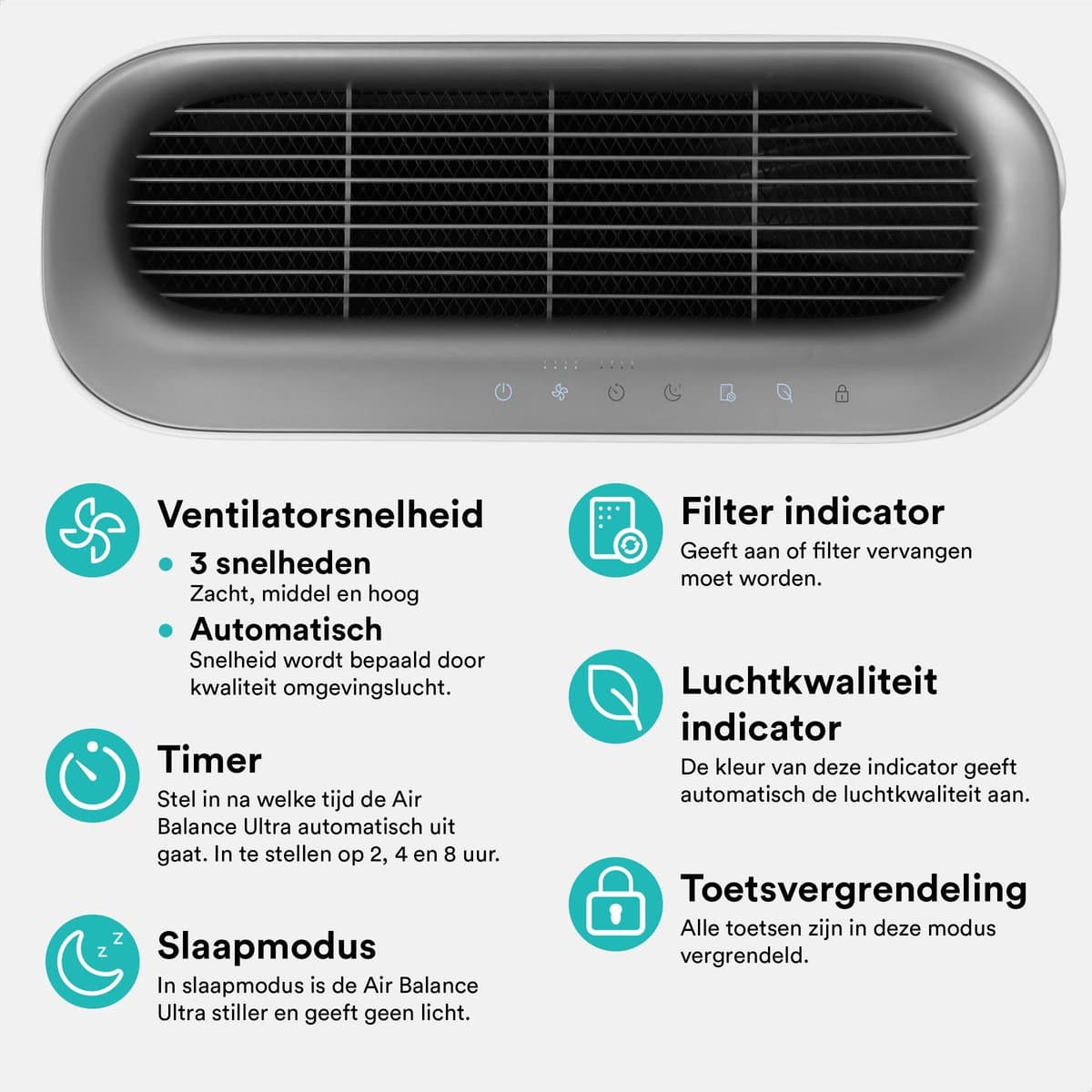 Rolfstone Air Balance Ultra Luchtreiniger – HEPA 13 + koolstoffilter – CADR 660 m³/u – Voor ruimtes tot 144 m² – Vermindert stof en pollen – Fluisterstil – 3 standen + slaapstand + automatische stand – Luchtkwaliteitsindicator thumbnail 3