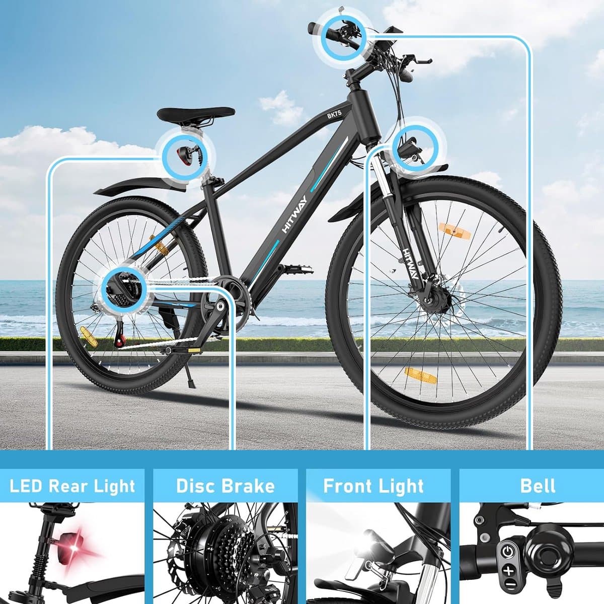 Elektrische Fiets Hitway BK7S - Trendy 26Inch Mountain EBike met Afneembare 36V 12Ah Lithium Batterij - City Commuter E-Bike met 250W Motor thumbnail 6