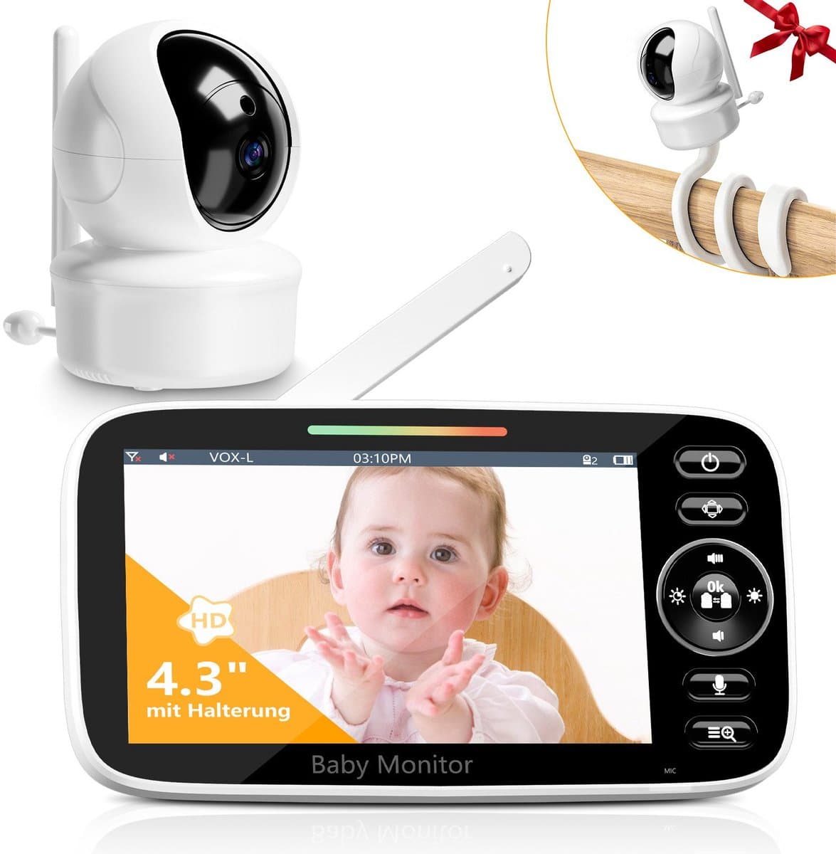 Sytifro Babyfoon met Camera – Baby Monitor met standaard en VOX-modus - zonder wifi, bescherming van de privacy en veiligheid van de baby - Hondencamera - Bestuurbaar - Temperatuursensor - Terugspreekfunctie - Video & Audio - Wit thumbnail 2