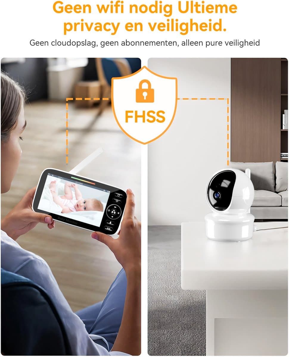 Sytifro Babyfoon met Camera – Baby Monitor met standaard en VOX-modus - zonder wifi, bescherming van de privacy en veiligheid van de baby - Hondencamera - Bestuurbaar - Temperatuursensor - Terugspreekfunctie - Video & Audio - Wit