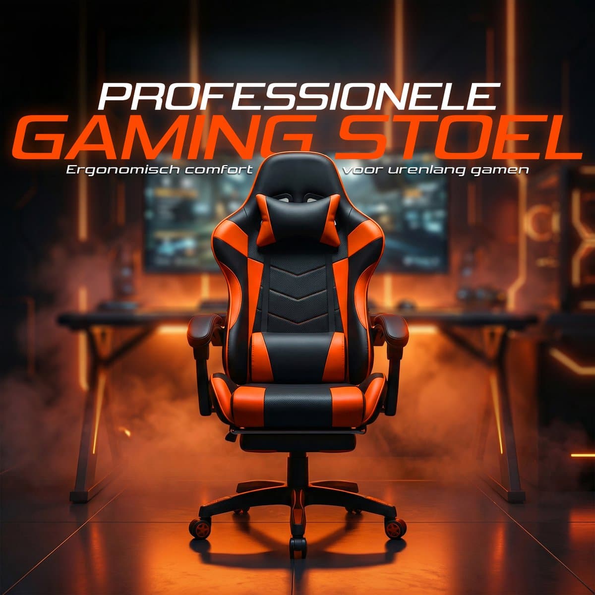 Gaming Stoel – Comfortabele Gamer Chair – Zwart/Rood – Verstelbaar thumbnail 4