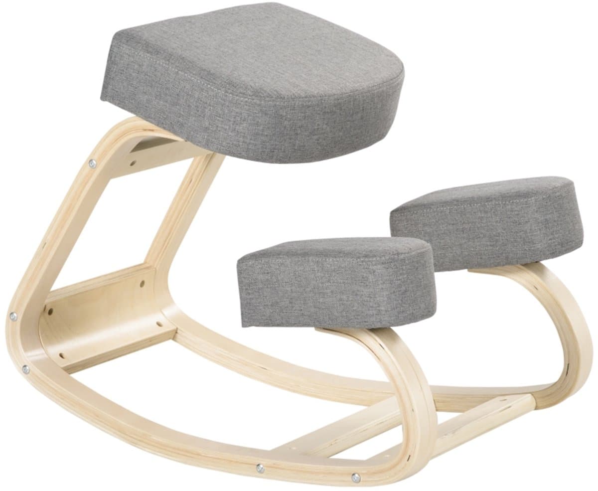 OKWISH Kniestool 51 X 69 X 58 Cm - Ergonomische Zithouding En Rugondersteuning - Voor Thuiswerk Kantoor En Meditatie - Hout - Grijs thumbnail 4