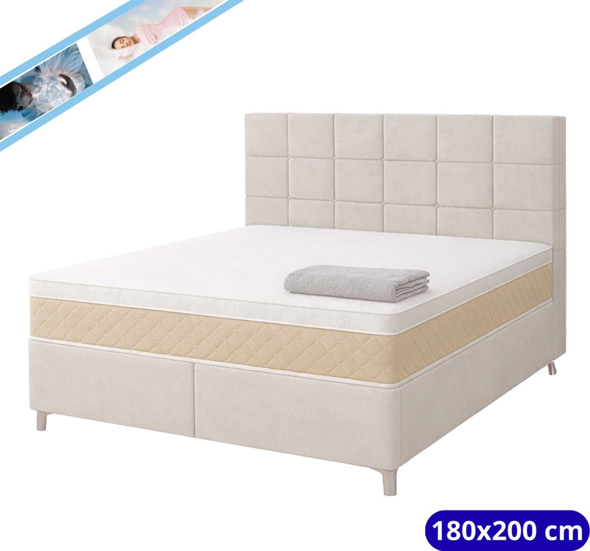 Maan matras ® Boxspring 180x200 | Inclusief Matras & Topper | Beige | bed | boxspring met opbergruimte | Boxspring compleet thumbnail 8