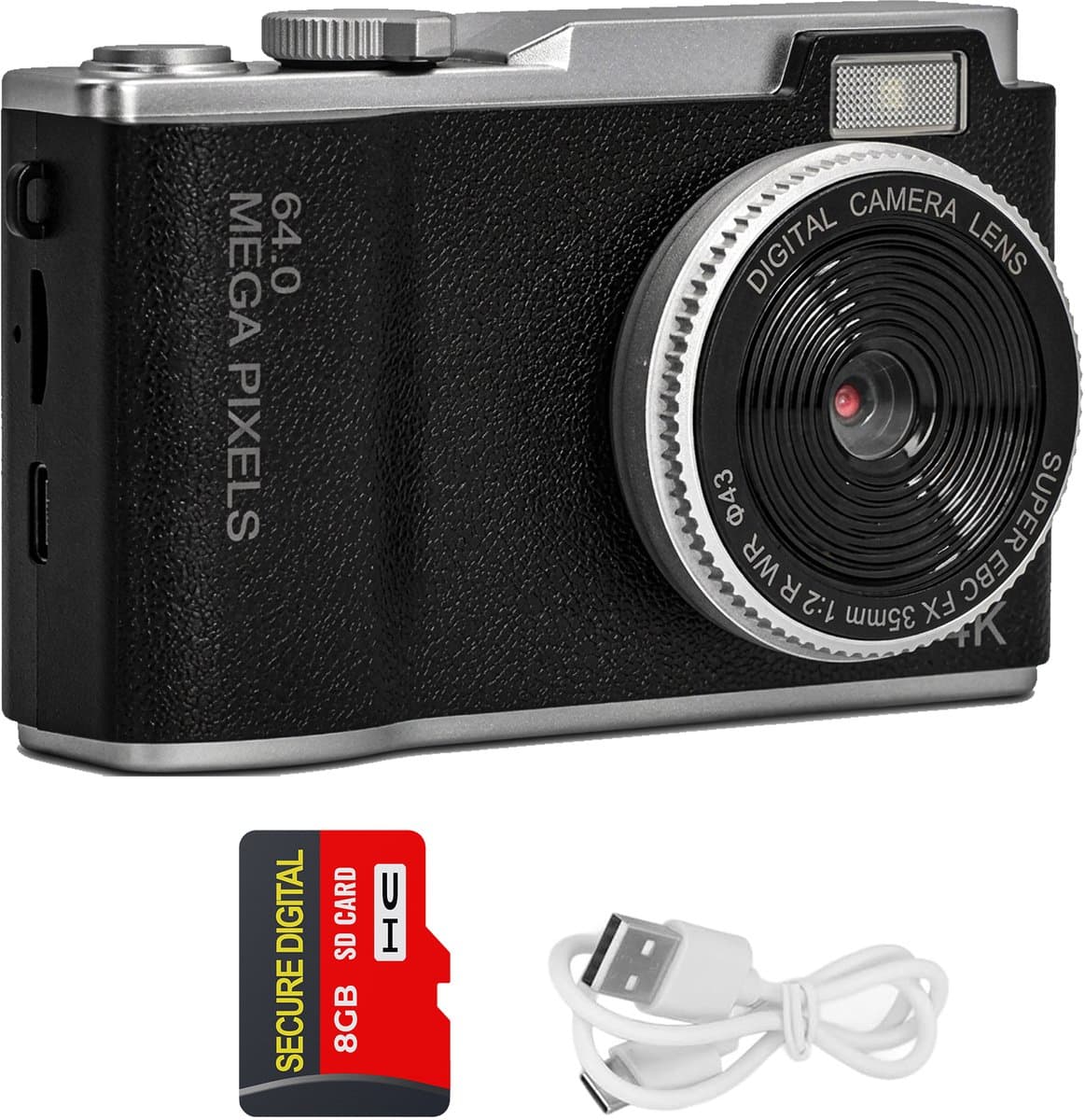 EMS Pro Smart Retro Camera met Scherm - Digitale Fotocamera - 64 Megapixel - Ingebouwde Filters - Video's & foto's - Minimalistisch Vintage Design - Met Xenon Flits - Oplaadbaar - 8GB - Zwart thumbnail 2
