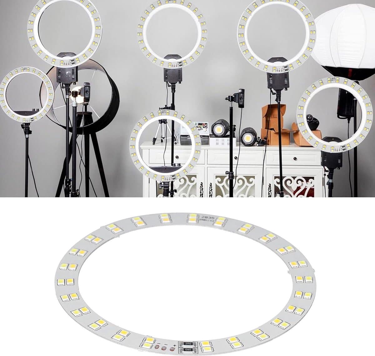 Set van 2 LED make-up lampen met 2 kleuren lichtringen, USB-aangedreven - 10W, Make-up verlichting voor make-up spiegel - 3V-5V - Koud en warm licht - Lichtplaat met verlichting. thumbnail 3