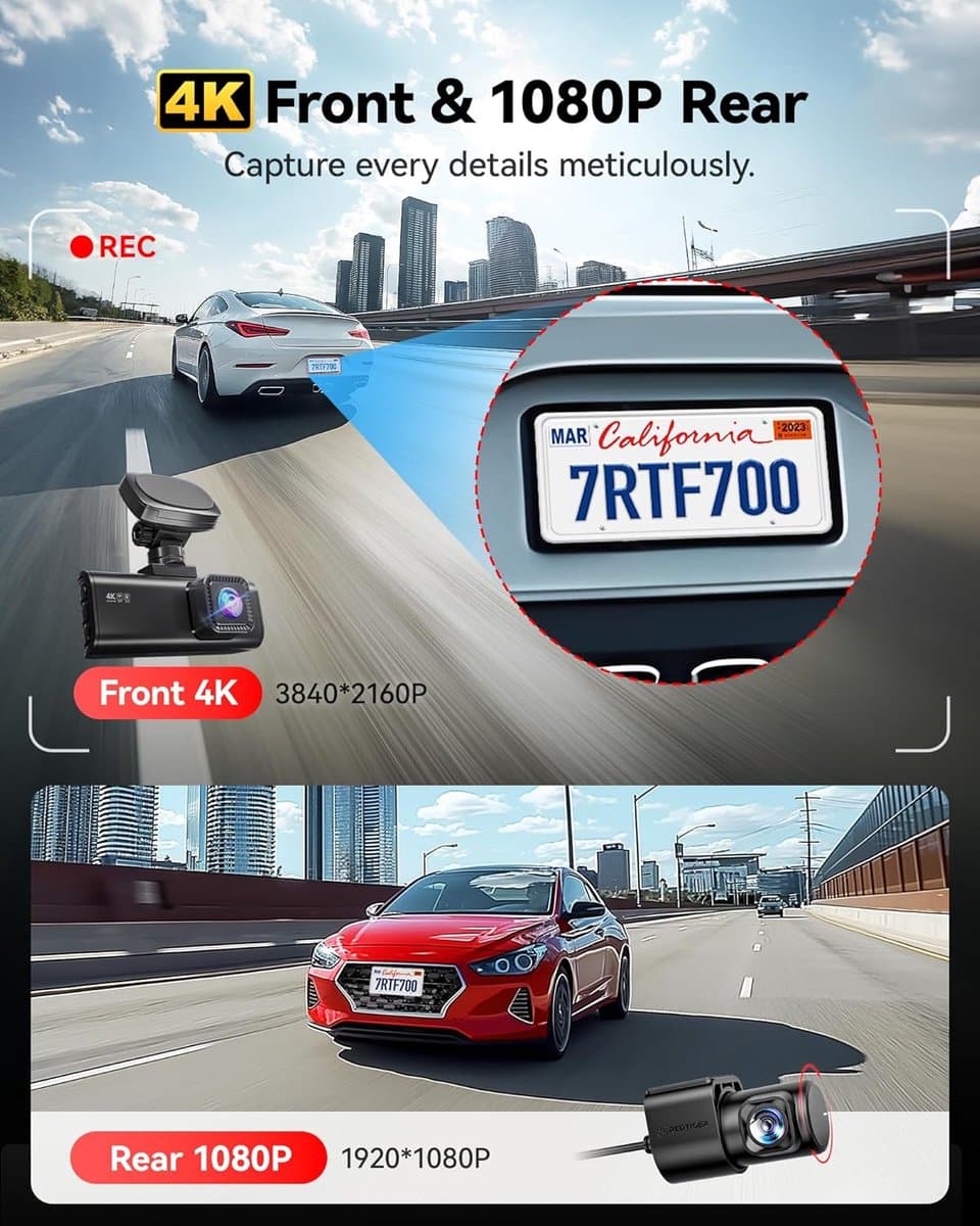 RedTiger F7N Pro Dual Dashcam voor auto - 4K & 1080p - Voor en achter Camera - WiFi en Gps - 3,18 inch LCD met App - Sony Sensor - Nachtzicht - Parkeerbewaking - G Sensor - Loop opname thumbnail 5