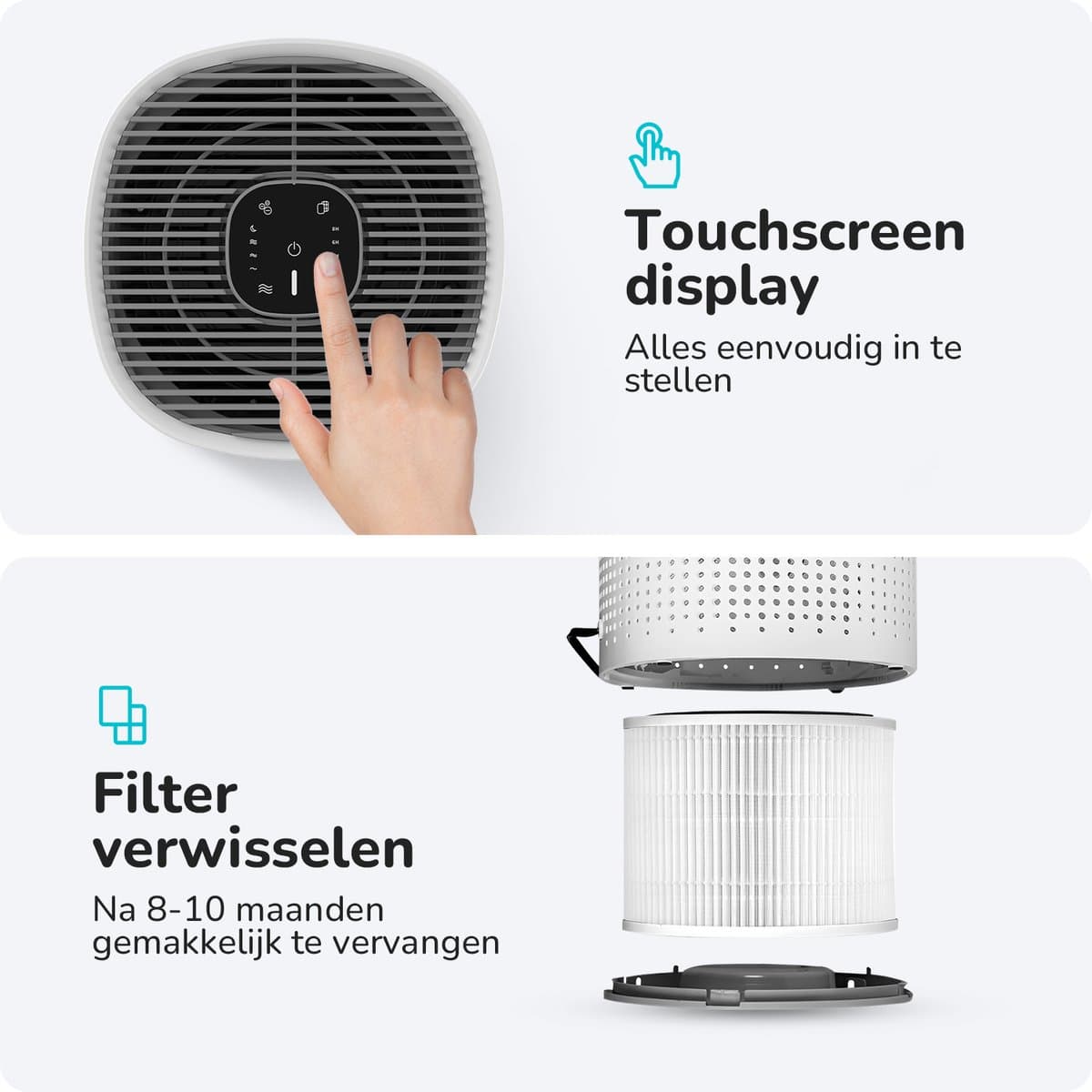 Bloomfold Luchtreiniger - Air Purifier - HEPA 13 filter + koolstoffilter - CADR: 240m3/h - Luchtkwaliteit indicator - 3 standen + slaapstand thumbnail 7