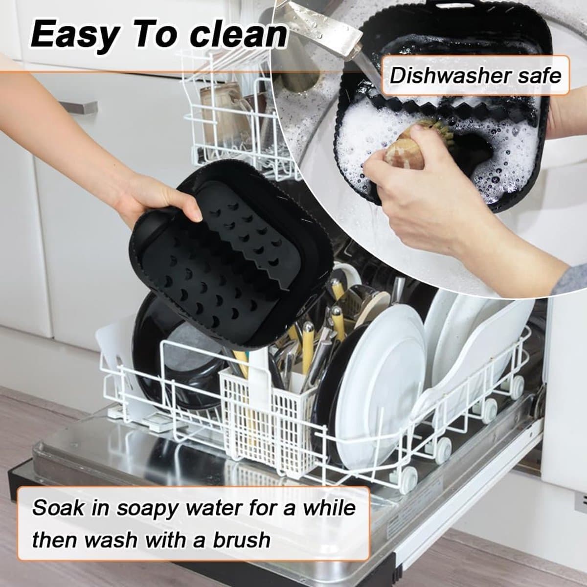 Luchtfriteuse Liner Siliconen met Verdeler, Vierkante Siliconen Luchtfriteuse Accessoires voor Ninja Speedi 5,7L / Cosori 5,5L/ Tefal/ Instant Vortex/ Philips Luchtfriteuse, 20,3 cm thumbnail 3