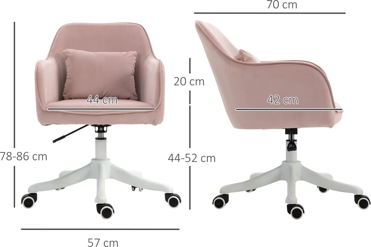 HAUSS SPOLE Bureaustoel 57x70x78-86 Cm - Trilmassage Lendenkussen En Hoogte Verstelbaar - Voor Kantoor En Thuiswerk - Velvet - Roze thumbnail 7