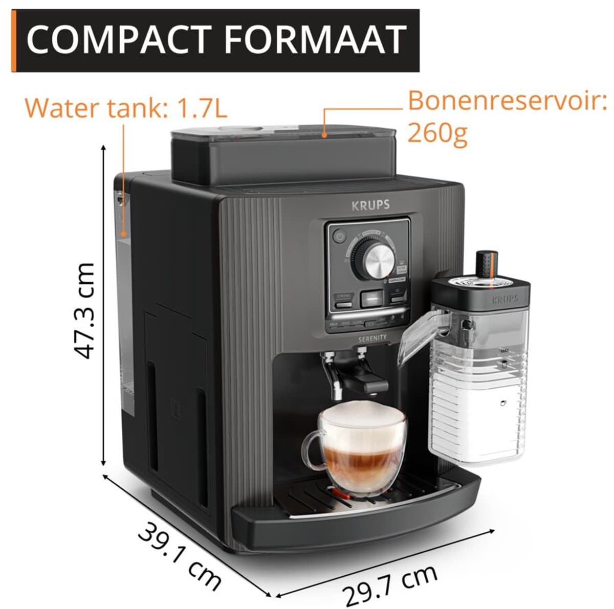 Krups Serenity EA402H - Volautomatische Espressomachine - Donkergrijs - Snel Opgewarmd - Compact thumbnail 6