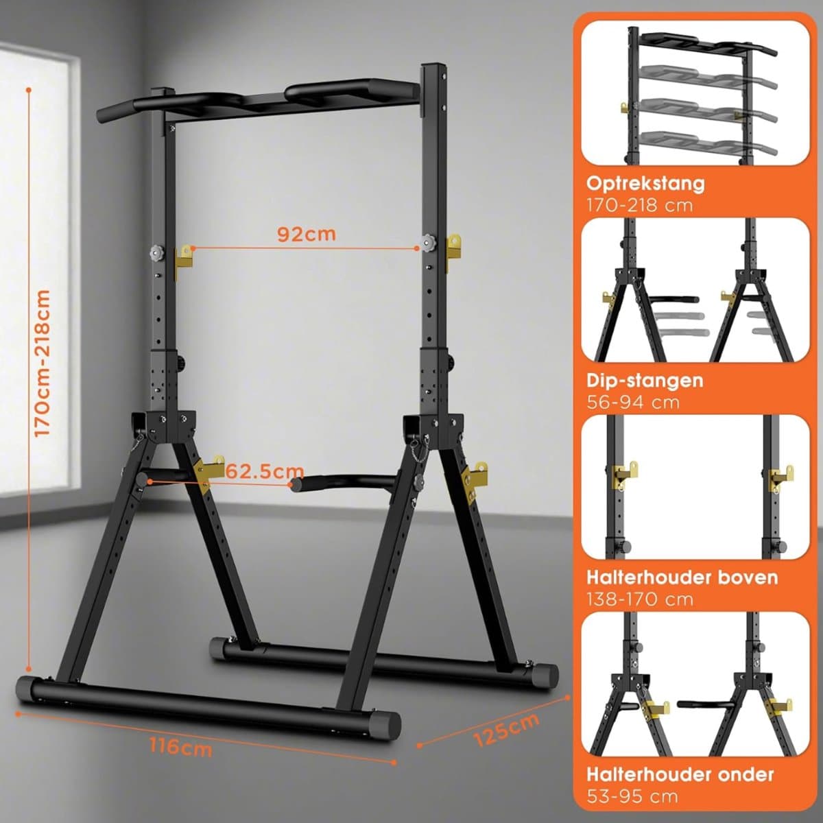 DnA® Squat Rack - Squat Wedge - Power Rack - Zwart - 135cm x 115cmx 223cm thumbnail 2