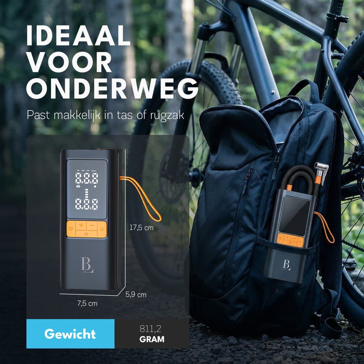 Elektrische Bandenpomp 4-in-1 - Tot 10.3 Bar - Auto, Fiets, Motor & Bal - Luchtcompressor - Autobanden Pomp - Elektrische Fietspomp - 6000 mAh Powerbank - Blissify thumbnail 6