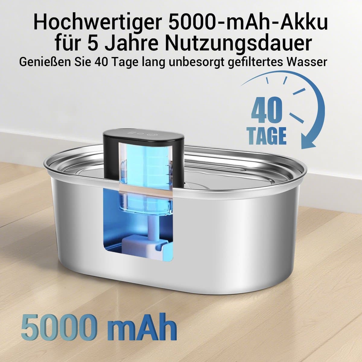Dreamhigh® Draadloze Drinkfontein - Kattenfontein - 3.5L - RVS - Met Sensor en Accu - Fluisterstil - 2 Wasserfluss Modi - Waterfontein voor Katten en Honden thumbnail 4