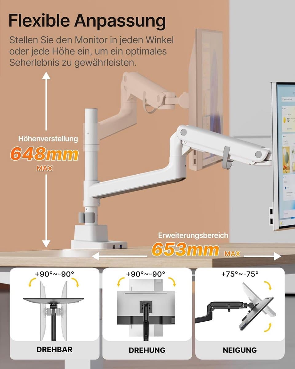 Zware Enkele Monitorarm voor Grote Schermen tot 57 Inch en 27 KG thumbnail 7
