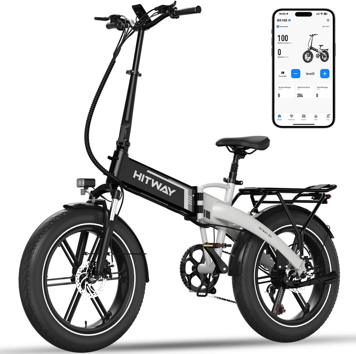 Hitway Elektrische Fiets BK10S1 - 20*4.0 Inch Fat Tire City Commuter EBike met Afneembare 48V 13Ah Lithium Batterij - Opvouwbaar Mountain E-Bike met 250W Motor - APP - 7 Versnellingen - IP54 Waterdicht