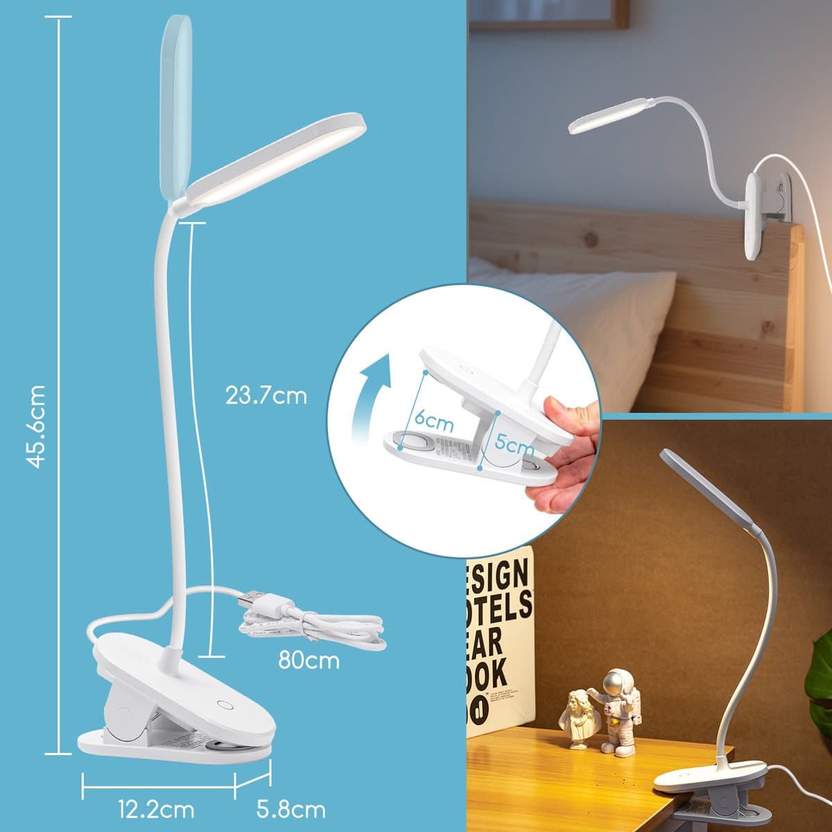 Aigostar 10A52 - Bureaulamp LED Dimbaar- met Klem - helderheidsmodi - Verstelbare Leeslamp - 4000K - Wit thumbnail 8