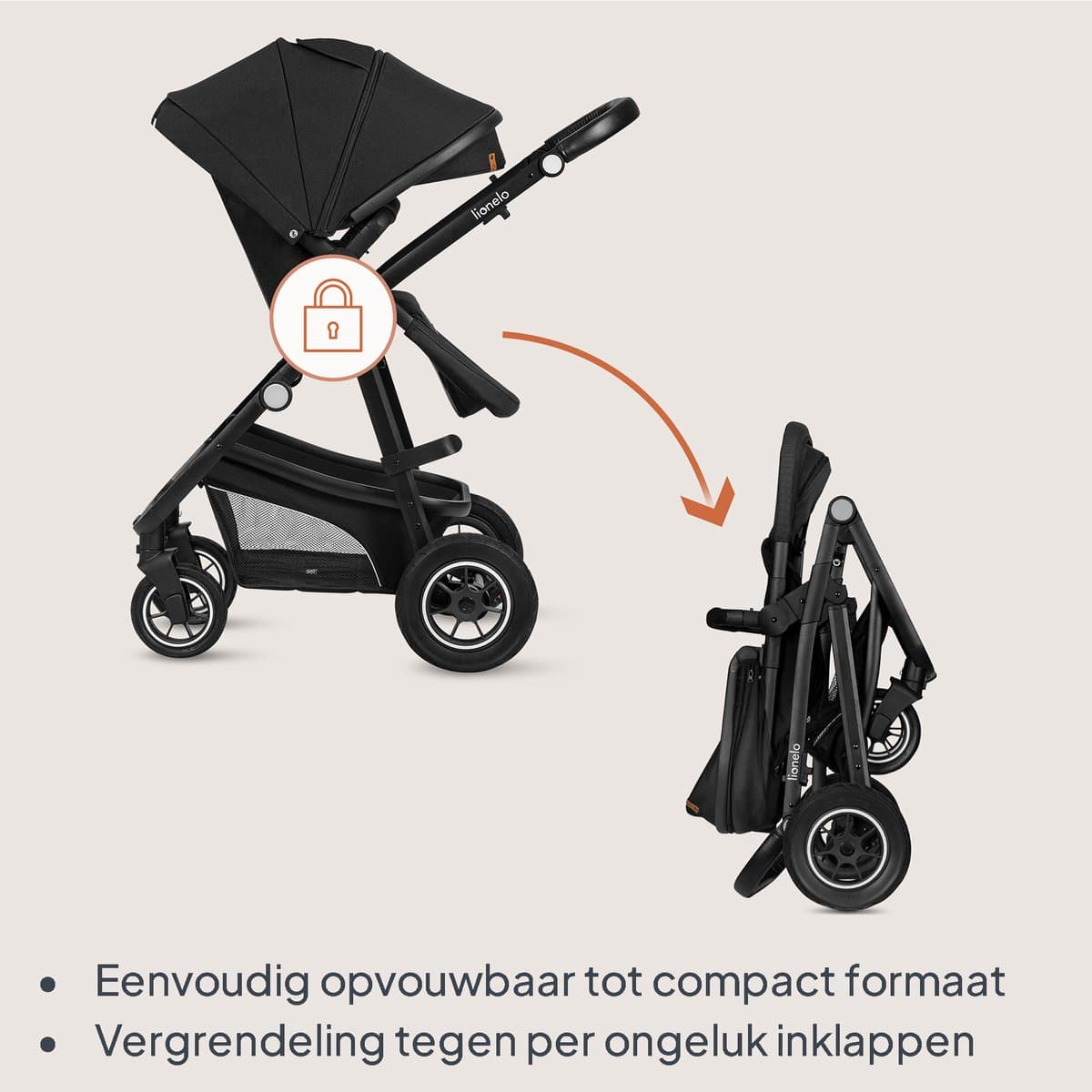 Lionelo Bianka Kinderwagen 3 in 1 - Reiswieg + Wandelwagen + Autostoel - Grote Luchtbanden, Volledige Vering - Inklapbaar - Verstelbare duwstang - Buggy Omkeerbare Zitting - 0-22kg - Accessoireset - Zwart thumbnail 6