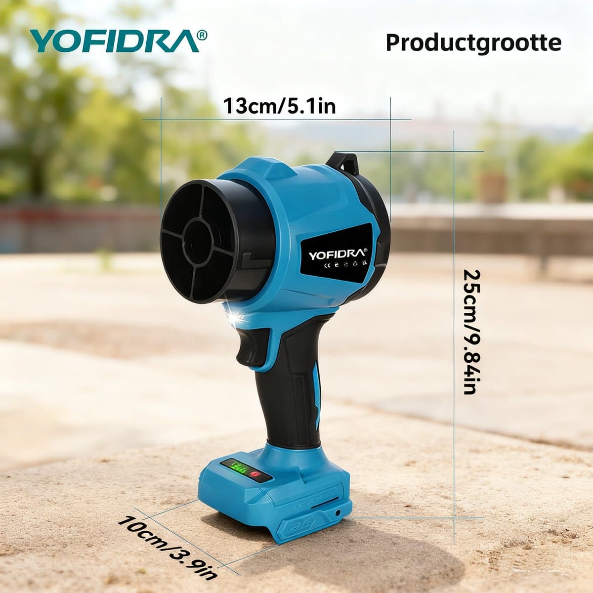 Yofidra Accu Bladblazer met 2x 4500 mAh Accu - 300 m/s Turbo Blazer - Borstelloze Motor - Blaaskracht 1,2 kg - voor Auto-Reiniging, Verwijdert Stof en Sneeuw thumbnail 8
