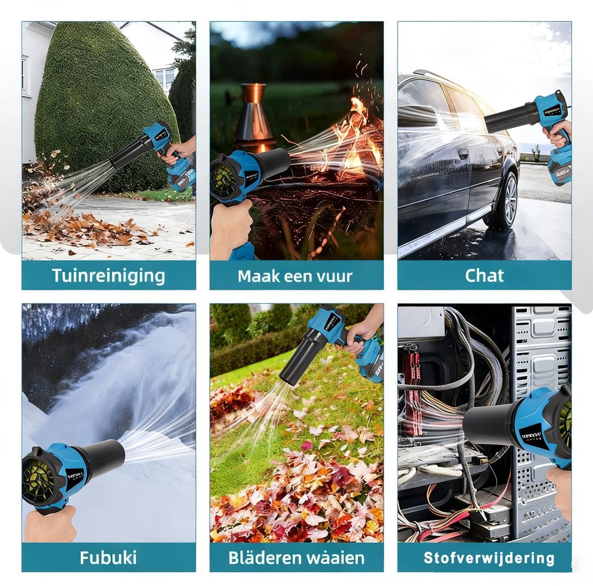 Yofidra Accu Bladblazer met 2x 4500 mAh Accu - 300 m/s Turbo Blazer - Borstelloze Motor - Blaaskracht 1,2 kg - voor Auto-Reiniging, Verwijdert Stof en Sneeuw thumbnail 4
