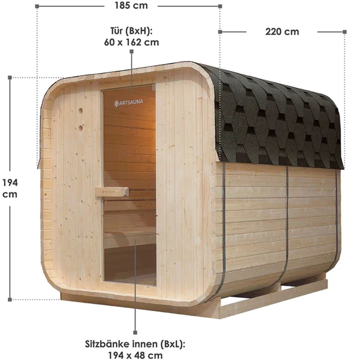 Vierkante Barrelsauna Nolvik - Incl. Toebehoren - 220x185 x194 cm thumbnail 6