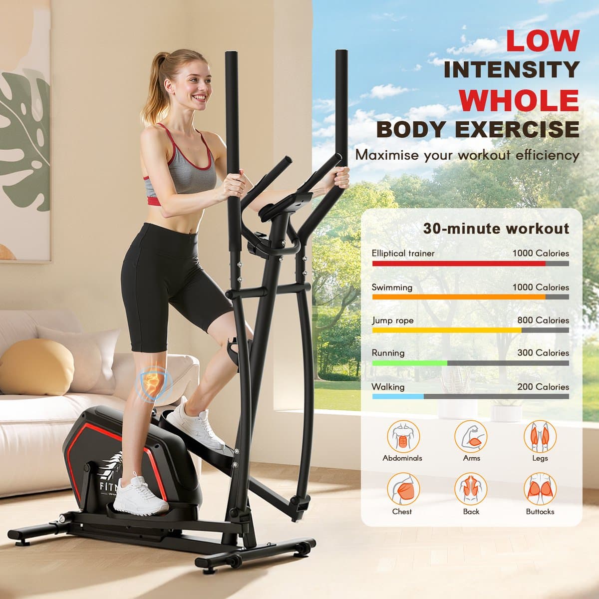 Crosstrainers - Elliptische trainer tot 150 kg - Vliegwiel van 10 kg - Magnetische weerstand met 16 niveaus - LCD-scherm - Zwart thumbnail 2
