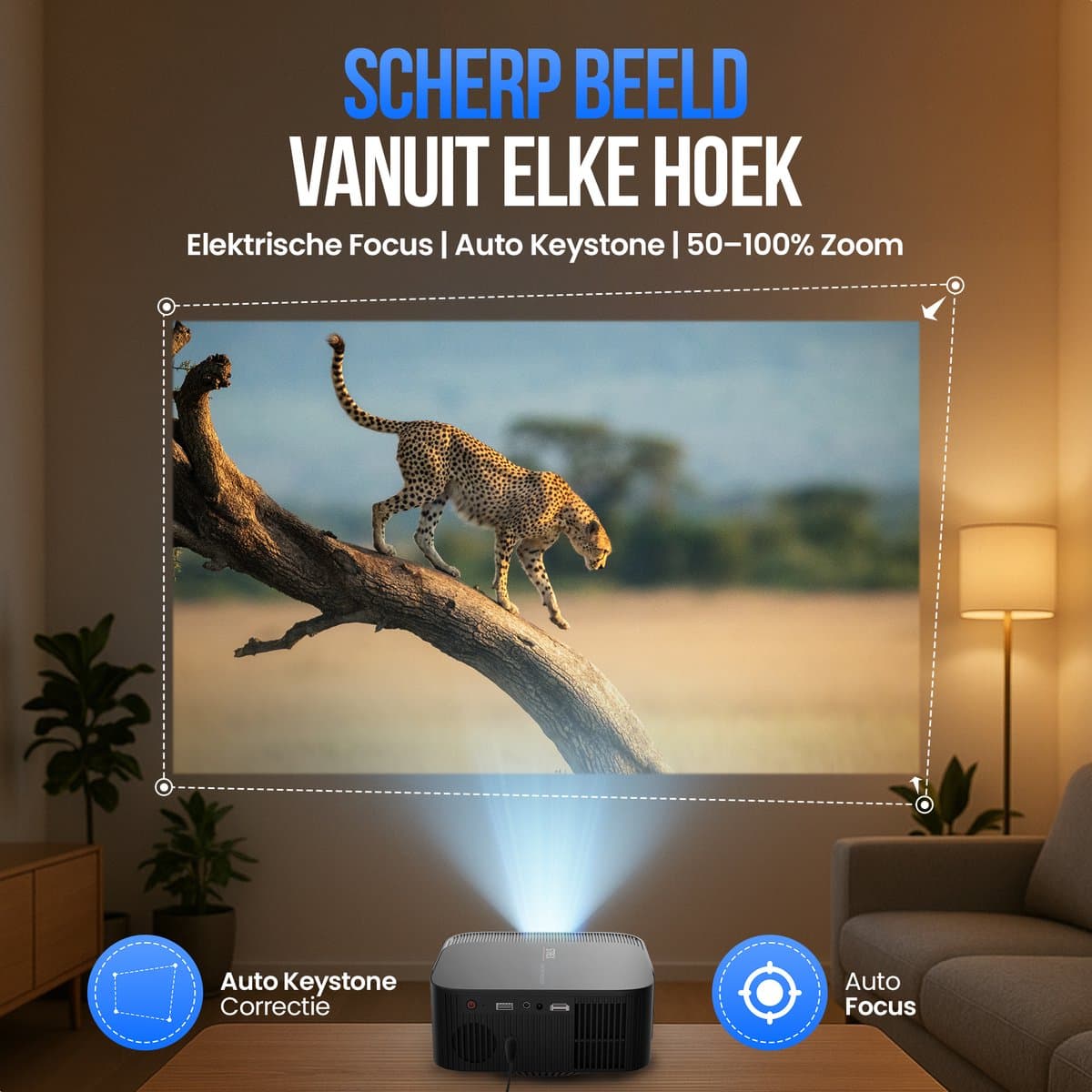 Strex Beamer - Smart 1080P Full HD Projector - 4K Ondersteuning - WiFi & Bluetooth - Ingebouwde Speakers - Draagbare Mini Beamer Thuisbioscoop - WhaleOS - Inclusief Opbergtas & Projectiescherm thumbnail 6