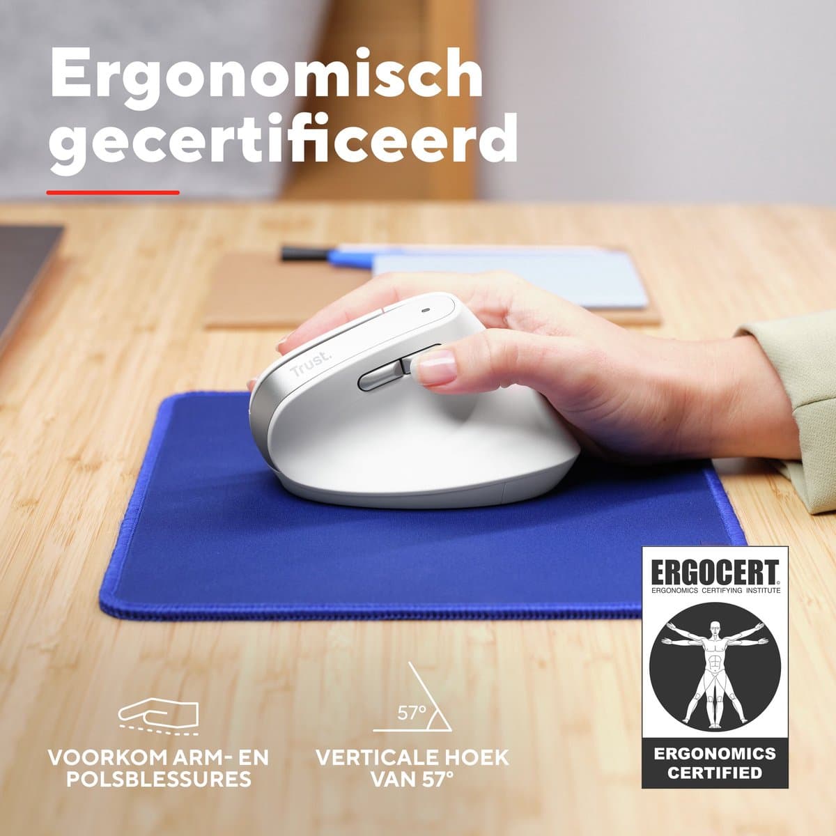 Trust Bayo II - Ergonomische Muis - Verticaal - Draadloos - Wit thumbnail 2