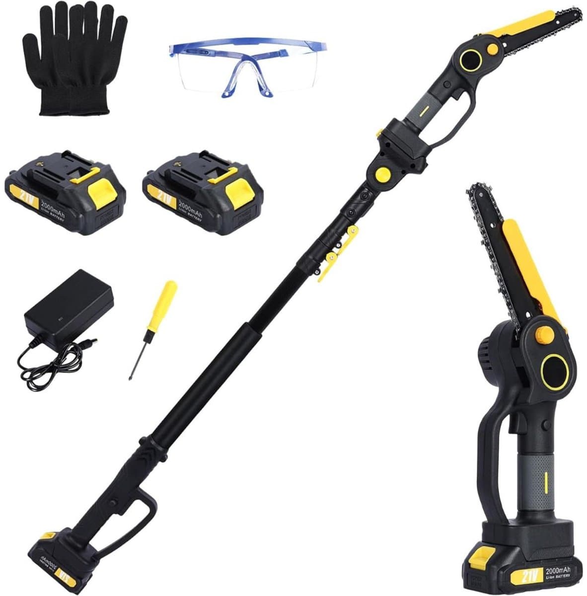 MKSS® Telescopische Snoeischaar - Mini Kettingzaag - Heggenschaar - Takkenschaar - Takkenzaag - Elektrische Snoeizaag met Accu - Zwart en Geel